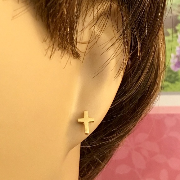 Minimalist Gold Cross Earrings - Picture 3 of 8